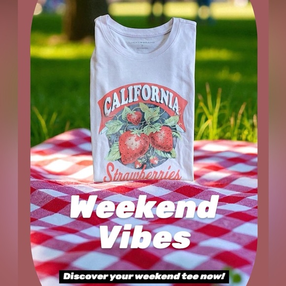 Lucky Brand New California Strawberries Graphic Tee Shirt SM Color Orchid Hush - Picture 8 of 8